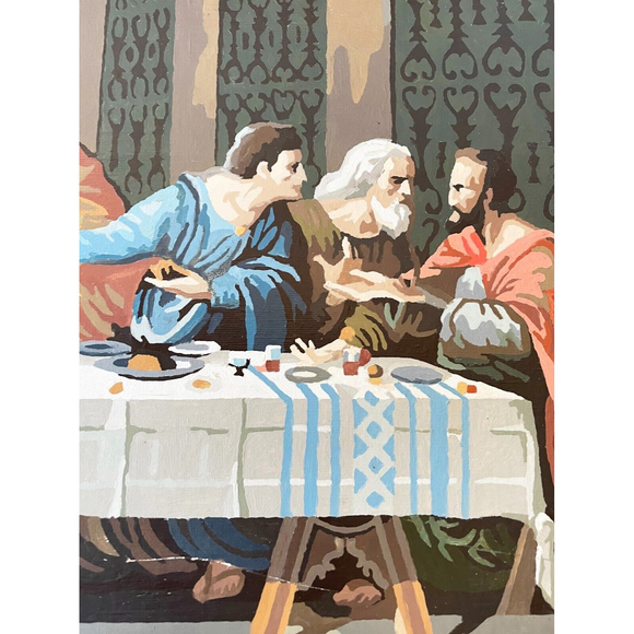 The Last Supper Paint By Number Completed & Framed Painting Vintage 18" x 35" - Picture 6 of 12